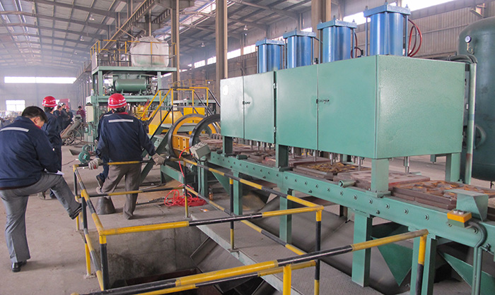 Horizontal flask less green sand production line